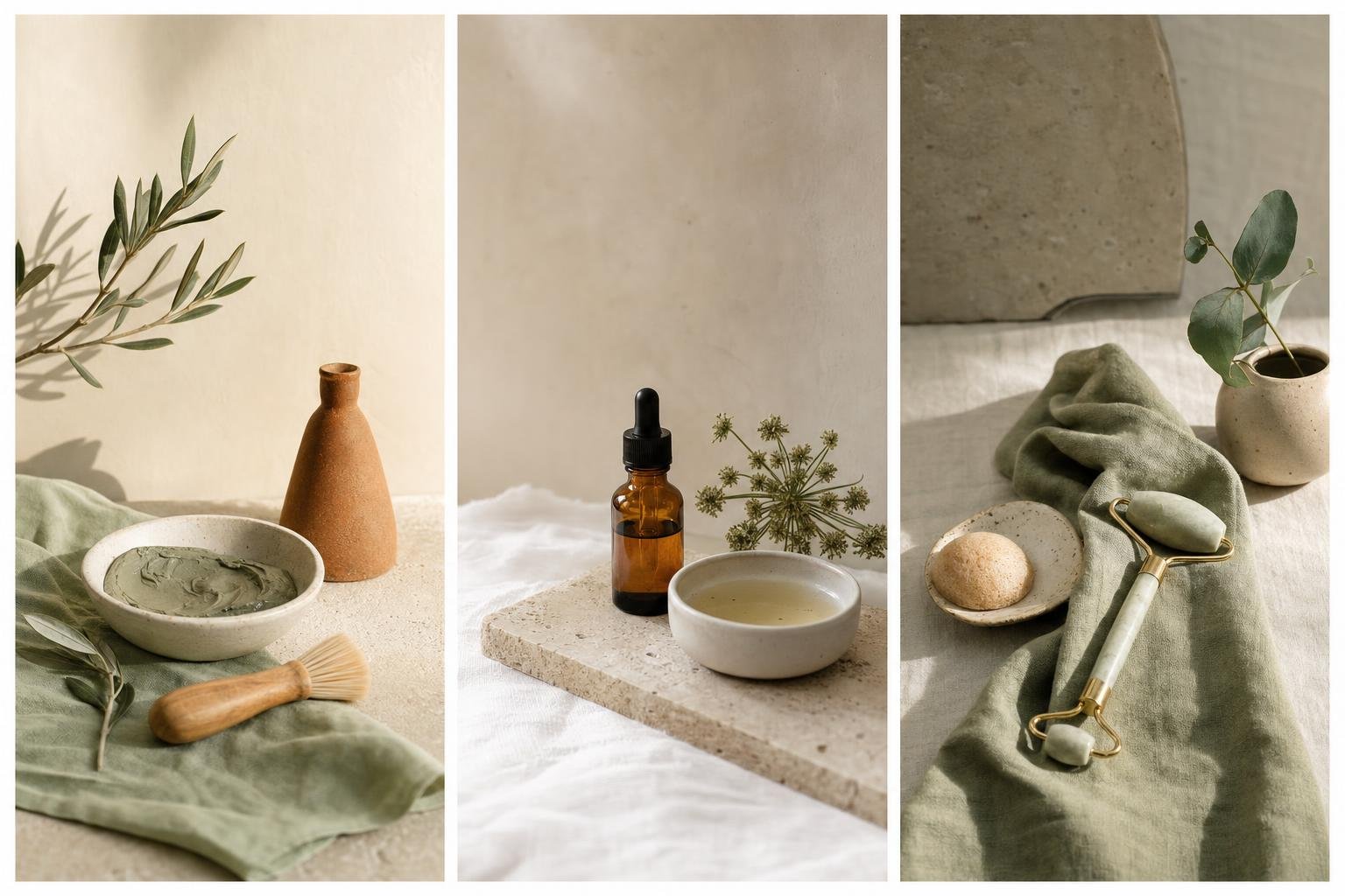 Luminous skincare still life with botanical details