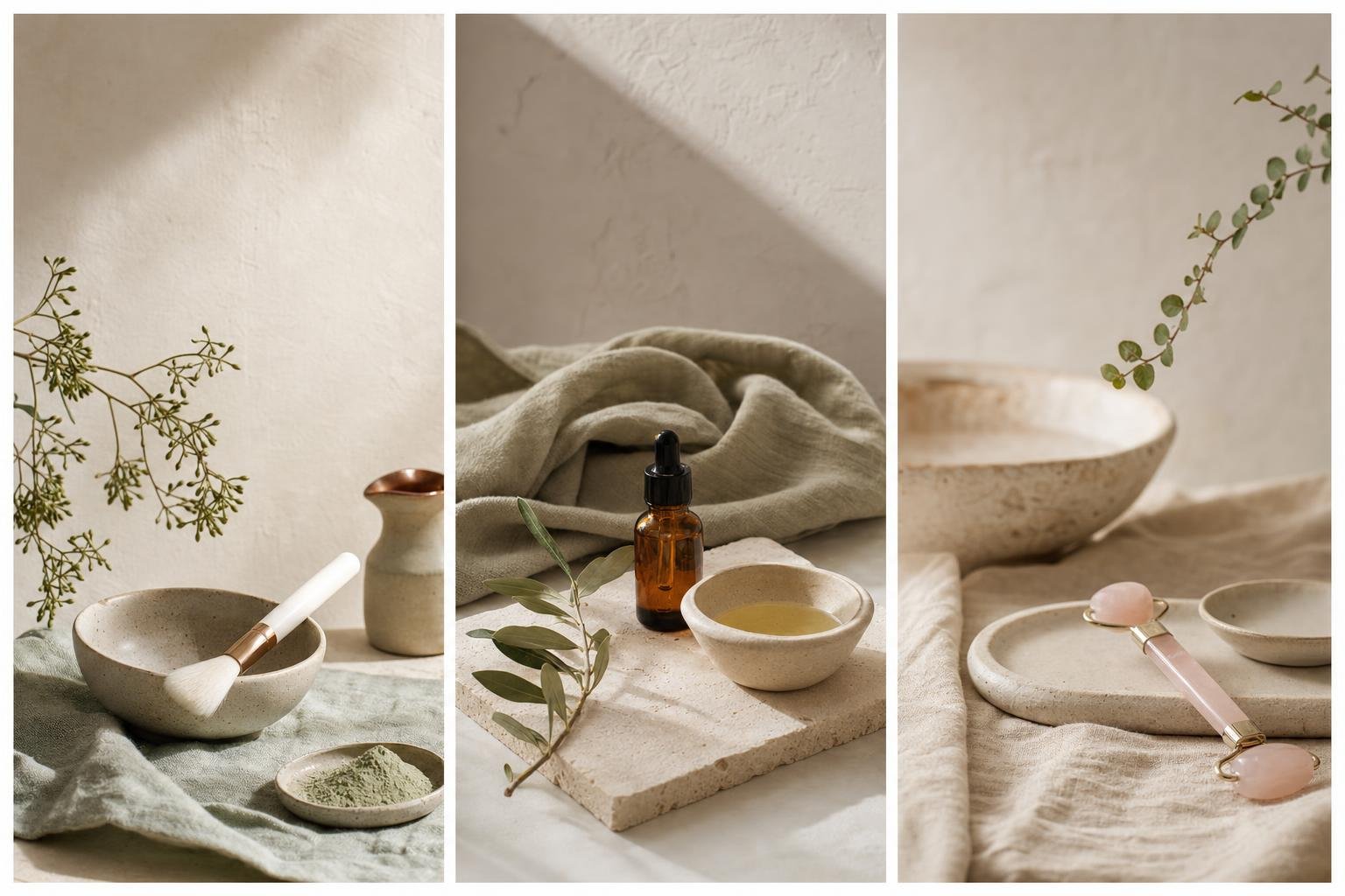Calm skincare still life with treatment essentials